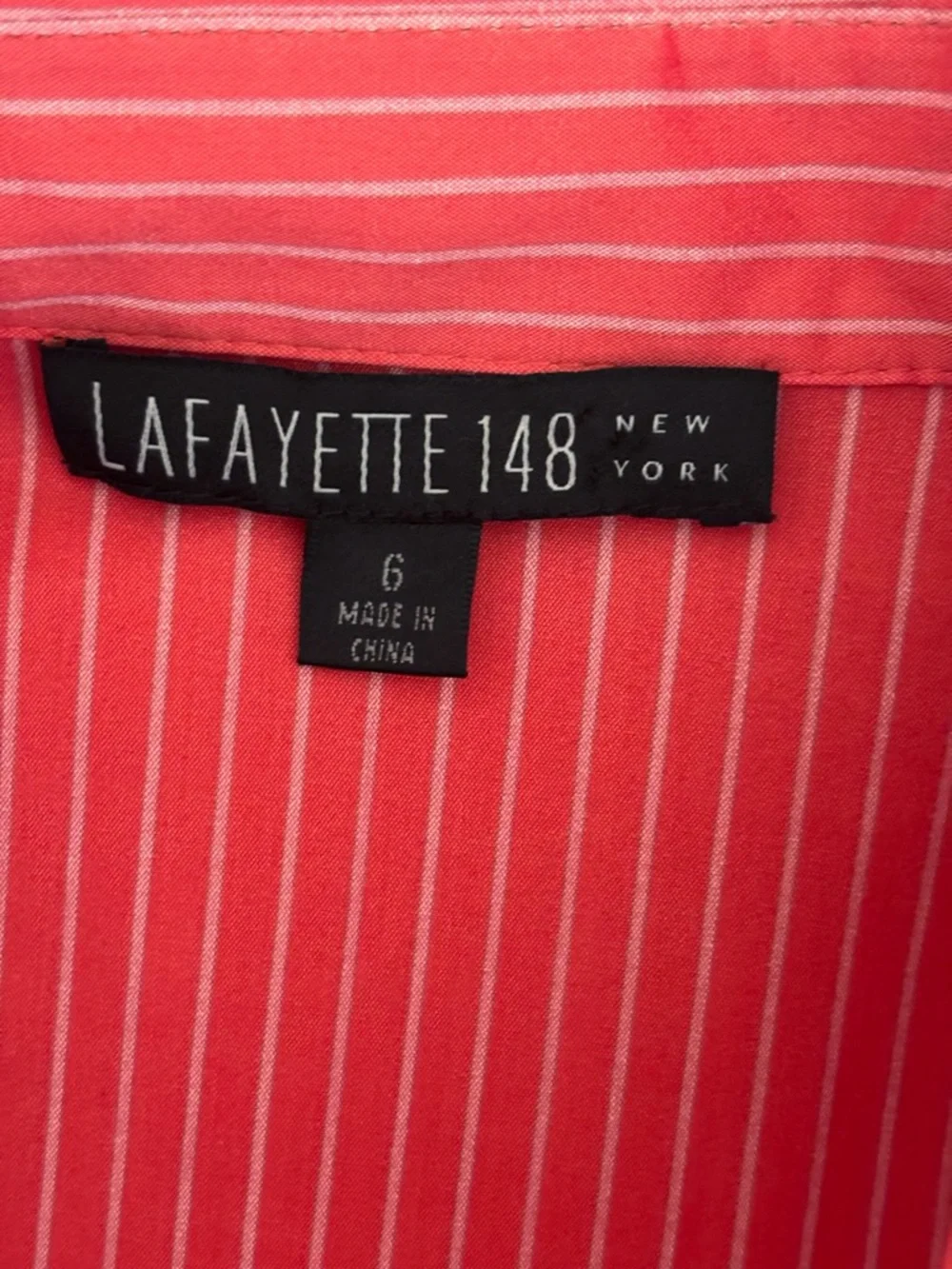 Lafayette 148 Pink Striped Button Up Buckled Shirt Sz 6 Summer Coastal - Picture 6 of 8